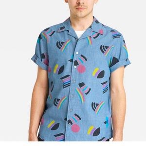 Geometric Print Button Down Shirt #takepride